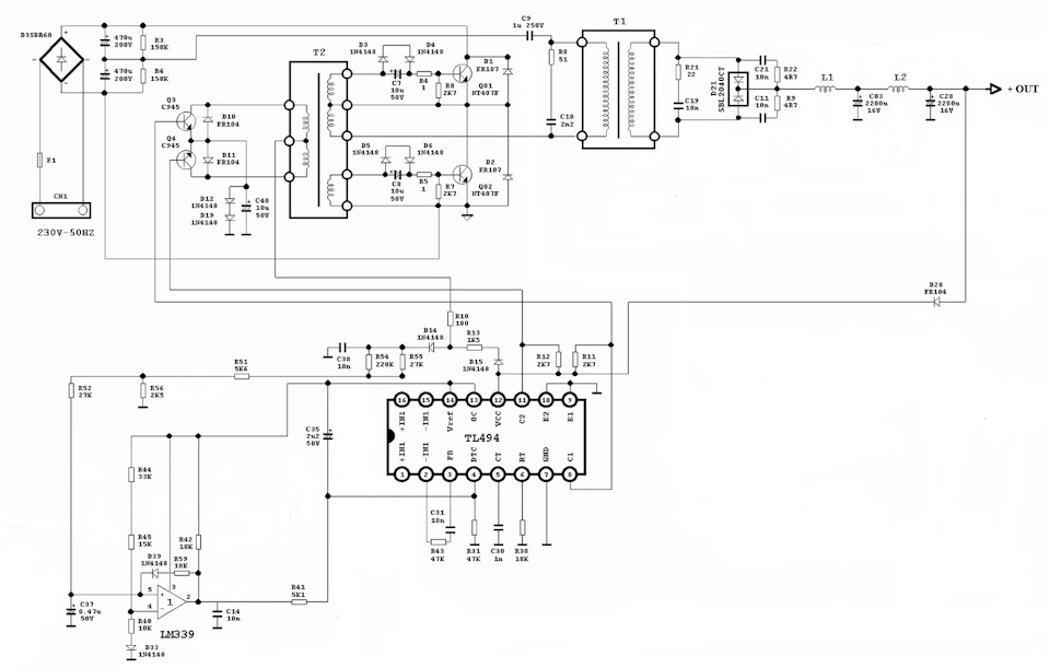 Схема компьютерного блока питания на tl494 и lm339